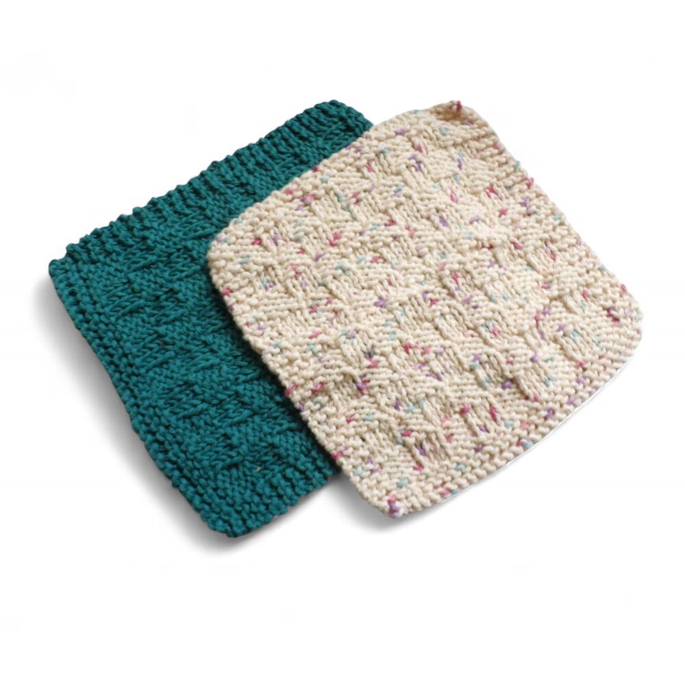 Handmade Knitted Dishcloths Washcloths 100% Cotton Set of 2 Teal Potpourri Ombre